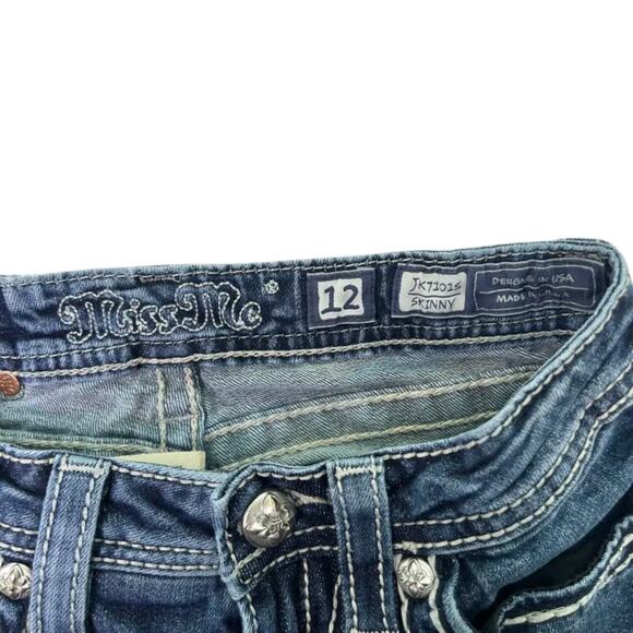 Miss Me Girls Skinny Jeans Size 12 Dark Wash Stretch Denim Rhinestone Pocket - Picture 4 of 9